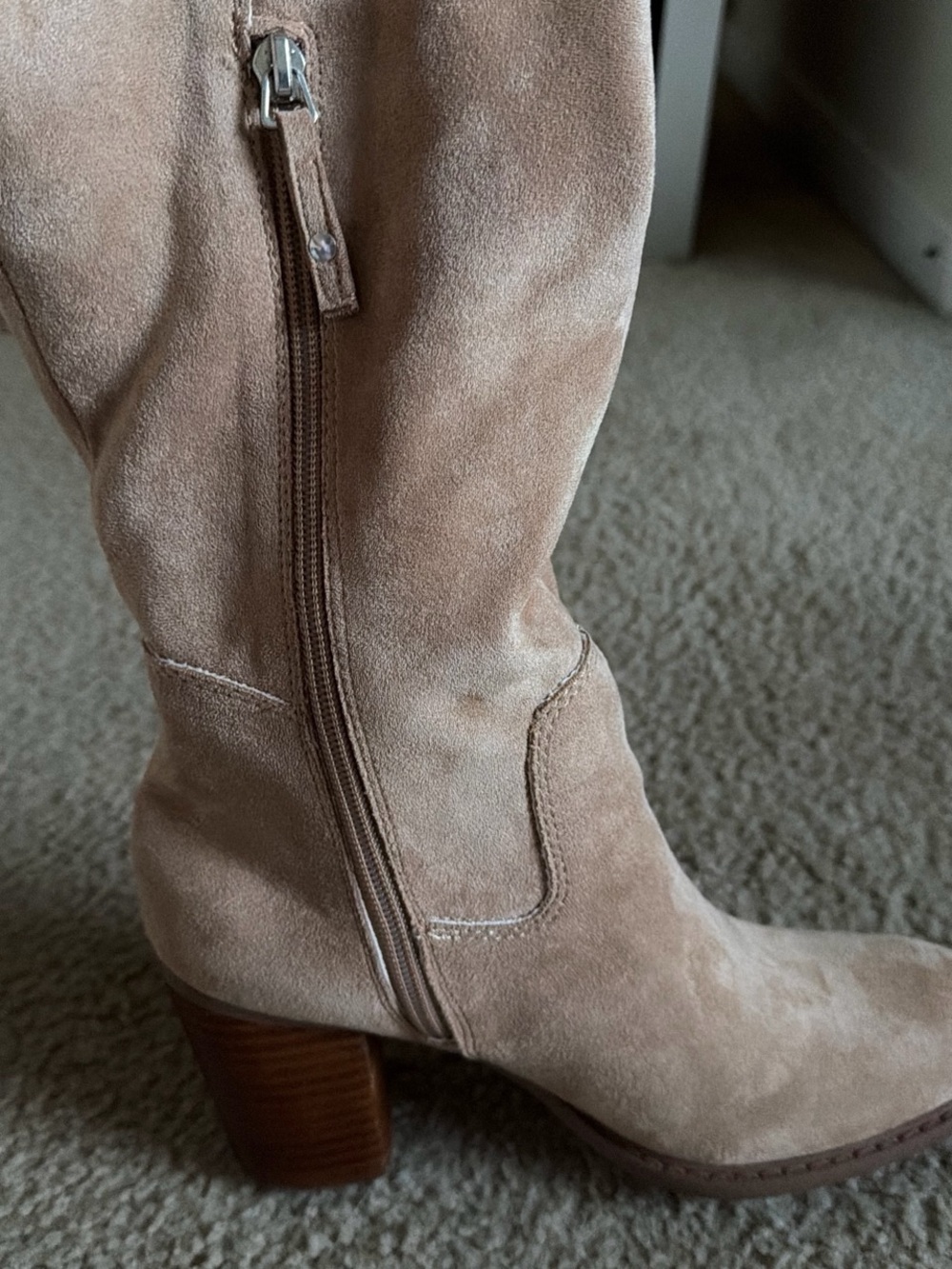Women's Over-the-Knee Suede Boots in Taupe with Block Heel - Picture 4 of 7